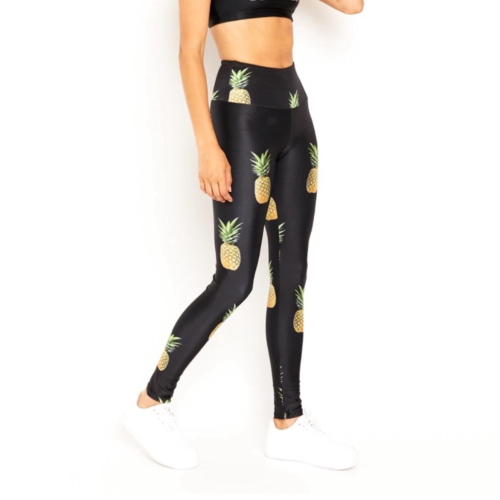Goldsheep Pineapple Party High Waisted Leggings | Black & Gold | Small